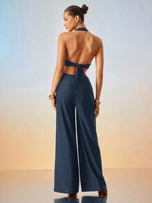 Hauture Bộ đồ liền thân ống rộng gợi cảm cho đêm nghỉ hè của phụ nữ với chi tiết trang trí phía trước - Màu xanh lam - Xem 4