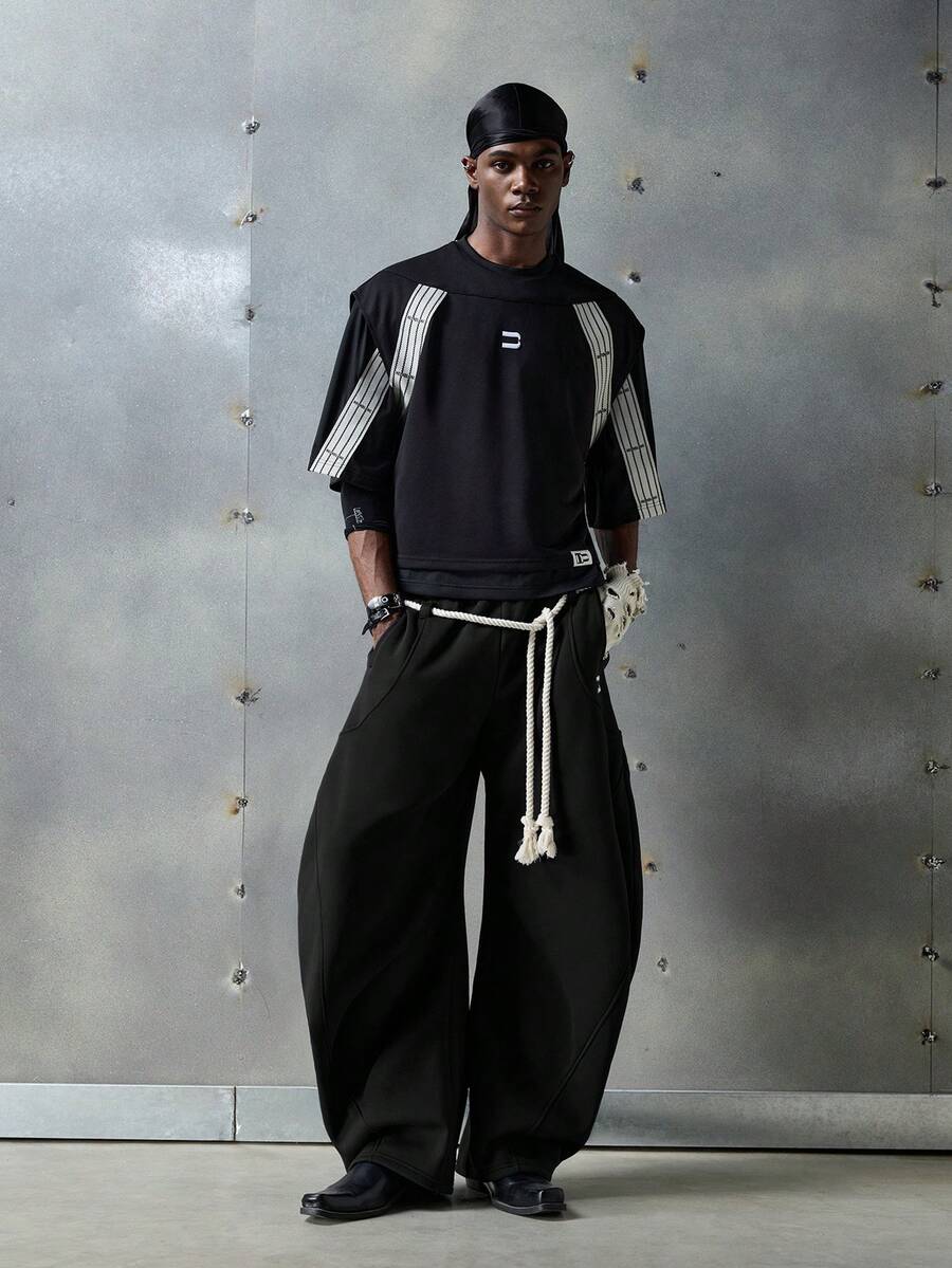 NEON BLANC 男士街头时尚针织长款字母刺绣束口运动裤 - 黑色 - 查看 1