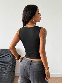 StreetHx 女士黑色无袖上衣，Y3K 街头风朋克摇滚街头T恤 - 黑色 - 查看 4