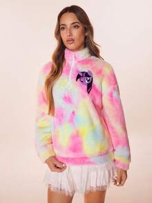 My Little Pony X SHEIN 女士休闲扎染独角兽刺绣毛绒卫衣，秋冬可爱卫衣蓬松卫衣Y2K扎染卫衣 - 粉色 - 查看 4