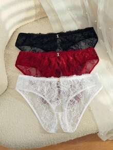 SpicyHot 3件装蕾丝边性感女士内裤 - 彩色 - 查看 4