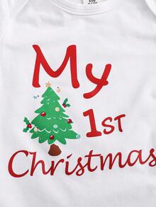 SHEIN Playful Pals Set de 2 bodys de manga corta con estampado de Papá Noel y árbol de Navidad, apropiado para verano, Navidad y fiestas, para bebé niño