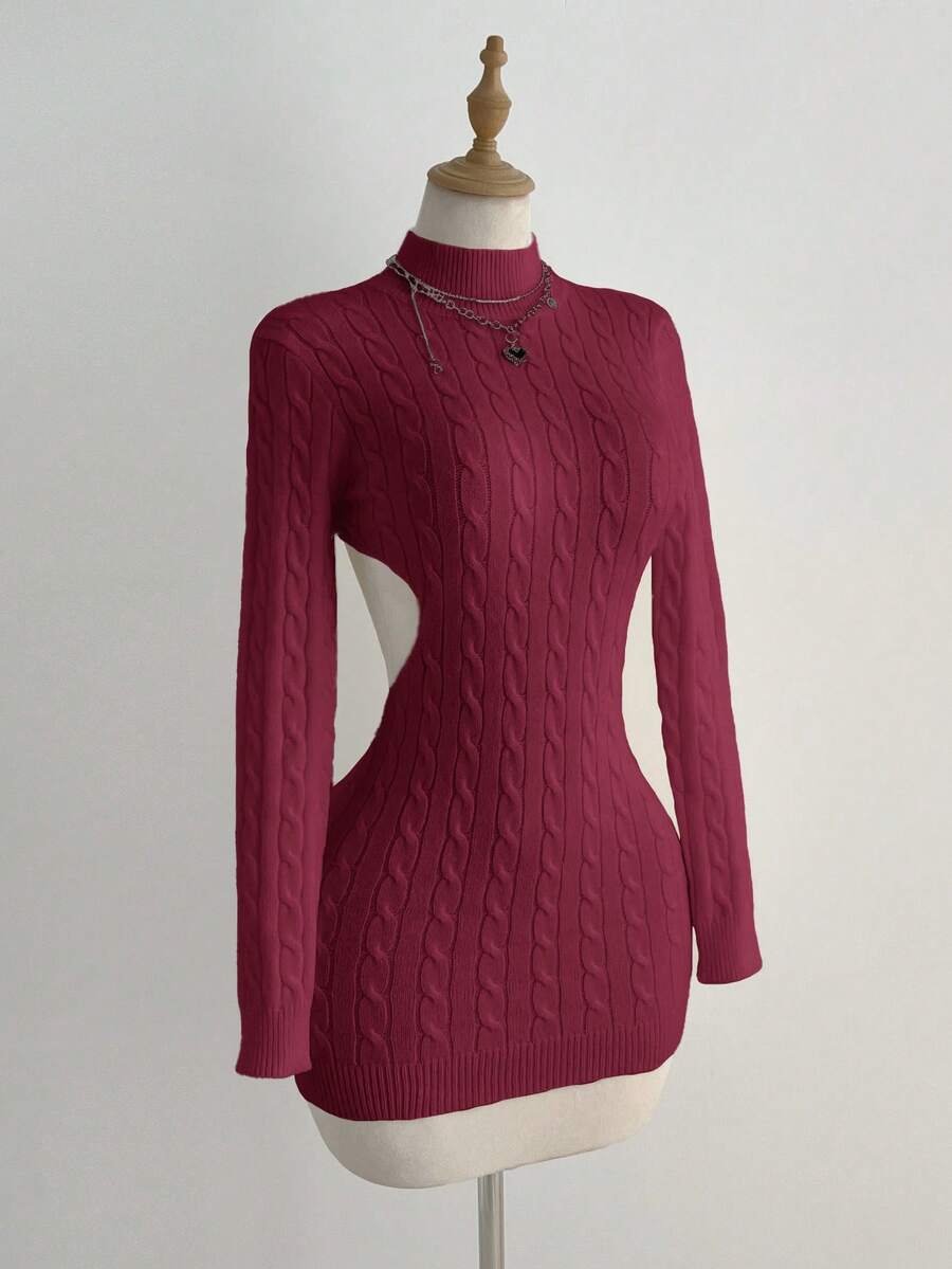 Elamini Sexy Backless Sweater Dress For Women - Burgundy - View 1