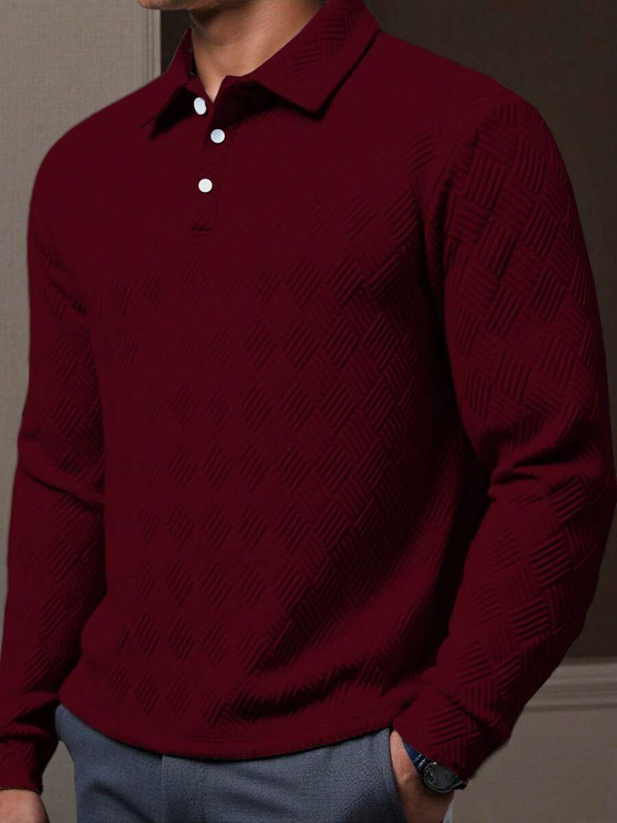Manfinity Mode Áo Polo dài tay màu trơn cỡ lớn dành cho nam, Áo Polo dệt kim nam có cúc cài, Áo Polo cổ bẻ dài tay màu đỏ tía cho nam, Áo Polo dài tay màu đỏ tía cho nam, Áo Polo dệt kim màu đỏ tía cho nam, Áo Polo dệt kim có cúc cài cho nam. - Màu Đỏ Sâu - Xem 1