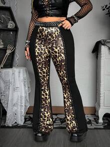 Whyspr Quần legging ống loe co giãn họa tiết da báo ánh kim tối màu thời trang nữ - Nhiều màu - Xem 3