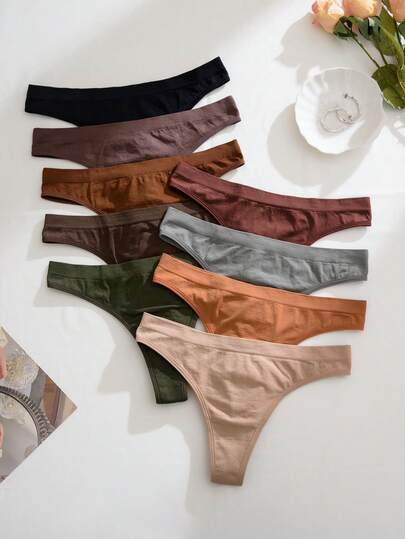 9pcs/Set Comfortable Seamless Thong Panties, Casual Series