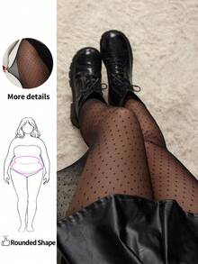 Enliva Plus Size Women's Valentines Lace Black Heart Dot Print Mesh See-Through Tights, Casual Everyday Wear, Spring Summer Winter, For Apple Rounded Body Shape/Valentine's Day - Black - View 3