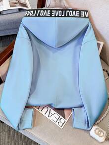 Resyla 女士秋冬新款高端简约抓绒卫衣，女士秋季服装 - 藍色 - 查看 2