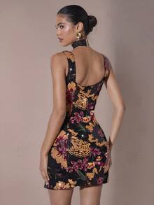 COSMINA Rochie mini cu paiete, fără mâneci, croială slim, pentru femei - Multicolor - Vizualizare 2