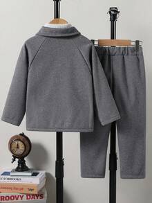 SHEIN 2pcs Young BoyCasual Collared Jacket And Pants Set - Grey - View 2