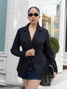Melissa Matos Women's Solid Color Minimalist Casual Long Sleeve Blazer - Black - View 5