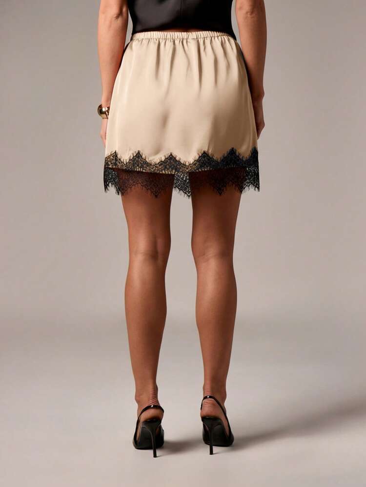 Lace Trim Mini Skirt With Scalloped Hem