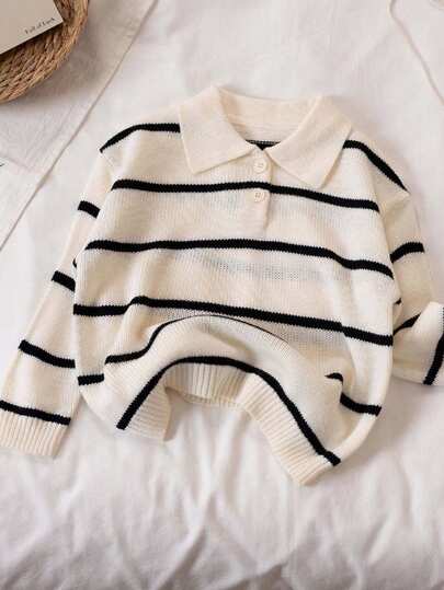 Genkimix Kids Suéter casual de niña con bloques de color y rayas, otoño/invierno