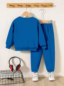 SHEIN Set de 2 piezas de sudadera y pantalones holgados con estampado de araña cómodos y cálidos para niños pequeños, adecuado para el verano - Multicolor - Ver 3