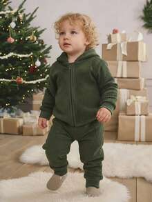 2pcs Baby Boy Casual Green Long Sleeve Top And Pants Loungewear Set - Blue - View 2