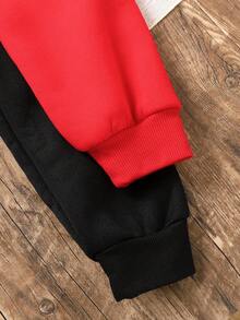 SHEIN 2件套少女宽松休闲连帽拉链长袖卫衣套装 - 紅色 - 查看 3