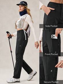 OutZeal 女士无氟防水弹力口袋户外裤，适合徒步露营，秋冬季 - 黑色 - 查看 4