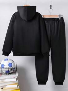Fantacosmos Tween Jungen Kapuzenpullover und Hose mit Fußball-Muster, lässiger Sportoutfit für den Herbst - Beige - Übersicht 4