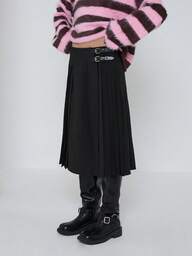 COUREZ 버클 디테일이 있는 맞춤형 미디 플리츠 스커트 /Y2K 여성용 겨울 의류 여성 파티 의상 외출복 섹시한 블랙 스커트 우아한 미디 스커트