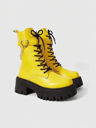 Grunge Punk Women's Dark Punk Rock Gothic Lace-Up Motorcycle Boots, Platform Chunky Heel Ankle Boots And Short Boots