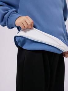 青少年男童休闲舒适拼接撞色连帽衫和运动裤套装 - 彩色 - 查看 5