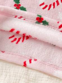 2pcs/Set Young Girls' Christmas Candy Cane Print Fleece Pajamas,Soft&Comfortable Pullover Sleepwear Pink Holiday Autumn Family Matching Fall Winter - Pink - View 9