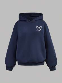 SHEIN Girlism 3pcs/Set Teen Girls Loose Casual Heart Print Soft Comfortable Autumn Sweatshirt Set, Winter - Navy Blue - View 11