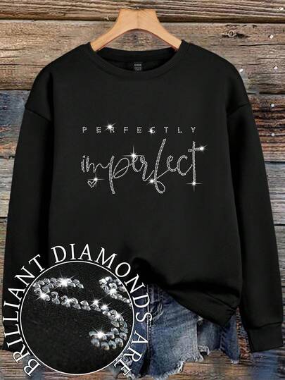 EMERY ROSE Sudadera deportiva de cuello redondo con estampado de letras con eslogan de manga larga para mujer