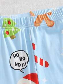 2pcs Girls' Green Gingerbread Man Christmas Color Soft Fleece Elastic Long Sleeve Top And Pants Homewear Set - Baby Blue - View 10