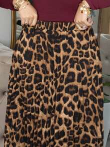 Melissa Matos 女式豹纹百褶长裙女装秋季服装 - 卡其色 - 查看 6