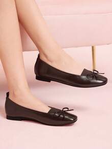 CUCCOO DOLLMOD 女式巧克力棕色平底圆头舒适软底低帮弹力芭蕾平底鞋，秋季 - 咖啡棕 - 查看 1