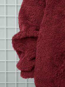 SHEIN Boys' Casual Embroidered Double-Sided Fleece Hooded Pullover Sweatshirt - Red - View 9