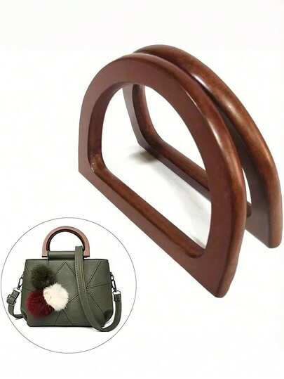 1 par de asas de bolso de madera de alta gama, accesorio de bolso de bambú con forma de D redonda