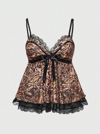 J-Fashion كامي مزين بفيونكة بطبعة نمر مقاس كبير للنساء