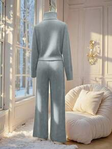 SHEIN Franclia 2pcs/Set Women Casual Loose Solid Color High Neck Sweater, Elegant & Versatile, Autumn/Winter