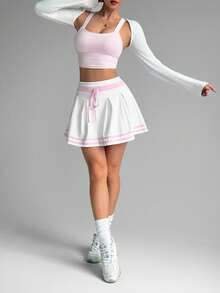 Dewbera Quần thể thao mùa hè thắt nút họa tiết sọc khối màu - trắng - Xem 7