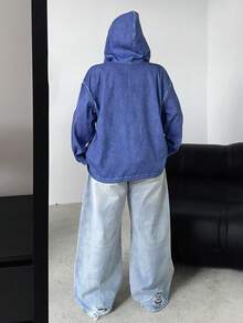 POPSWAY Plus Size Women Hooded Sweatshirt With Pockets, Casual Loose Fit For Outdoor, School, Date, Party, Autumn/Winter - Blue - View 2