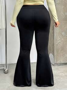 SHEIN EZwear Quần ống loe màu đen cỡ lớn, thoải mái và đa năng cho mùa thu/đông - màu đen - Xem 2