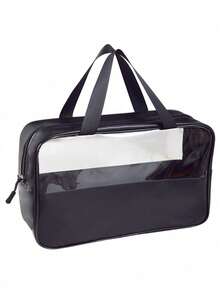 1PC Transparent Letter Toiletry Bag,Fashionable New Square Solid Color Makeup Bag With Embroidery Letters Summer Travel, Vacation Home Bathroom Decor Holiday Makeup Organizer Bathroom Accessories Back To School - Black - View 30