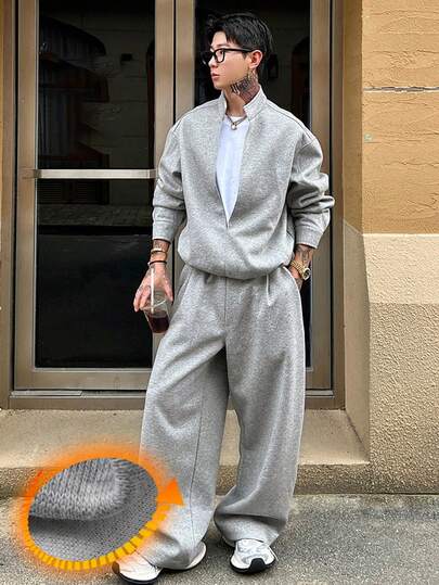 DAZY 男士加厚撞色二合一套头衫卫衣套装，秋冬款