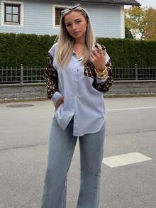 Jeta Ari Damen Leopard Patchwork gestreiftes Langarm Lässig Bluse, Retro Damen Blusen, Herbst Damen Kleider, Damen Hemden, Formale Damen Kleider, Streetstyle Hemden, Leoparden Hemden - Verschiedenfarbig - Übersicht 4