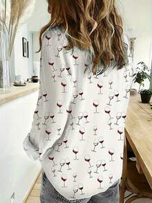 EMERY ROSE Women's White Casual Long Sleeve Shirt,Geometric Pattern Printed,Square Collar,Loose Fit Polyester Top,Smart Casual Everyday Autumn Office Dress - Multicolor - View 2
