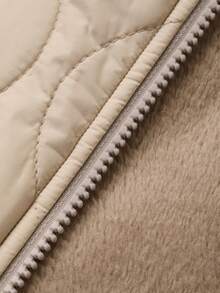 DAZY 2-en-1 Gilet matelassé épais doublé de faux thermique, style court Manteau matelassé pour femmes - Beige - Voir 7