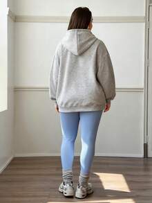 Rhythm Era 1 pieza Sudadera holgada y casual para mujer de talla grande, con diseño de media cremallera y bolsillo, ropa deportiva de moda para yoga, actividades al aire libre, correr - Gris Oscuro - Ver 5