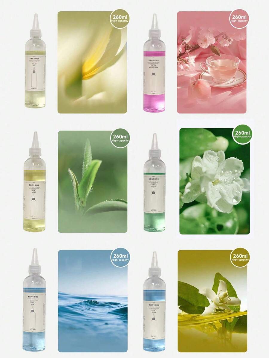 SHEIN 6pcs 260ml Large Capacity Essential Oil Refill For Automatic Aroma Diffuser Machine, 6 Fragrance Varieties Available, Requires Aroma Diffuser To Use - Multicolor - View 1