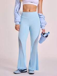 Sovereign Charm Pantaloni sport de yoga cu design evazat din plasă, model patchwork, pentru femei - Albastru - Vizualizare 7