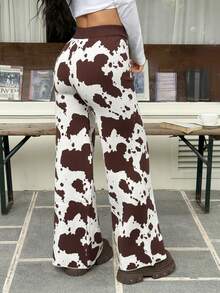 SHEIN EZwear Women's Cow Pattern Knit Pants, Fall Pants For Women