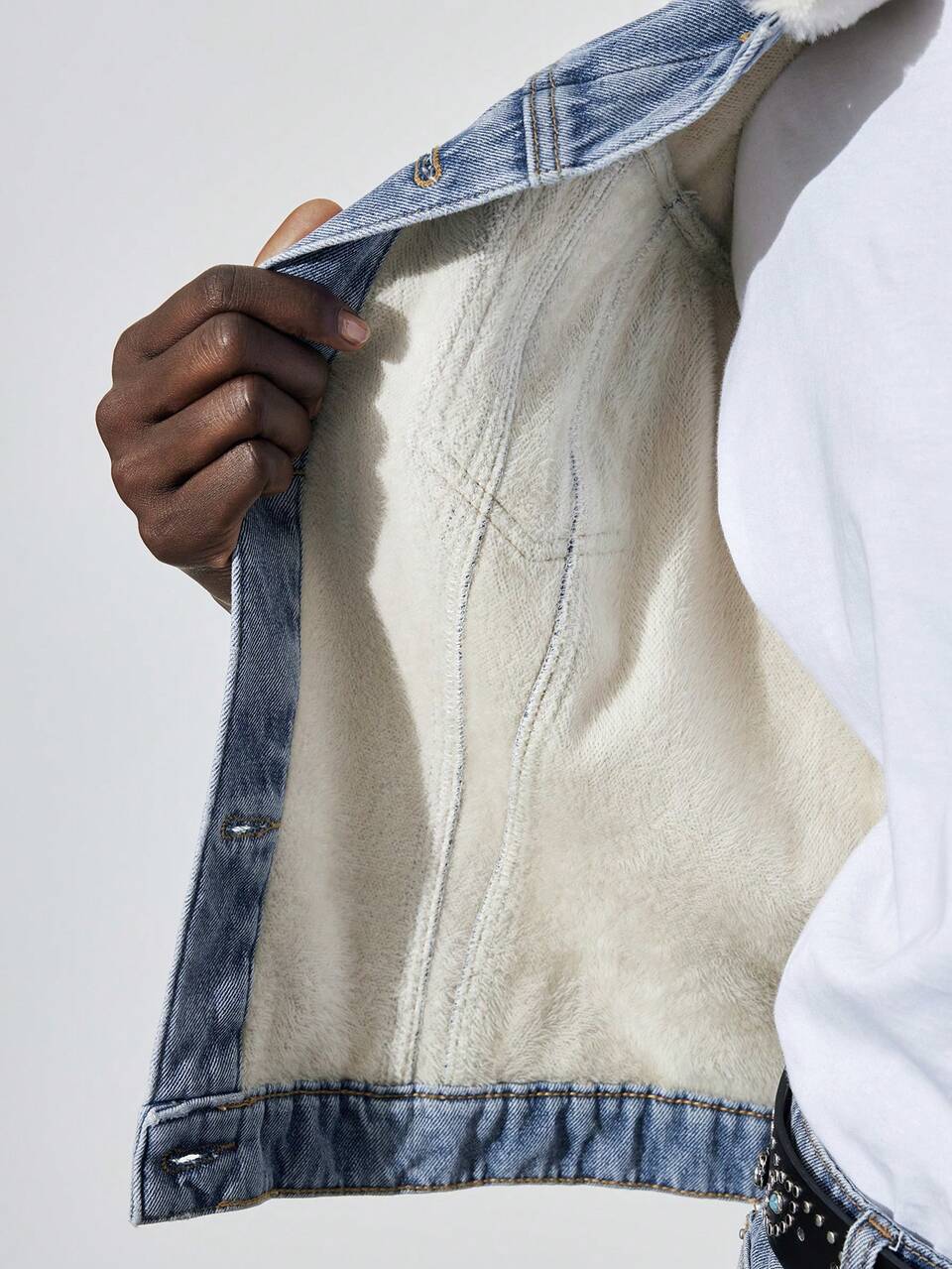 SHEIN Maija Women's Autumn/Winter Thermal Lined Denim Jacket With Warm Lambswool Fabric,Classic Winter Coat