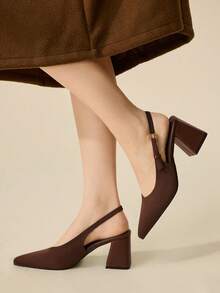 CUCCOO BASICS Women's Fashion Open Back Pointed Toe Chunky Heels Pumps, Classic Minimalist Design For Commuting, Dating, Party, Holiday, Wedding - Coffee Brown - View 9