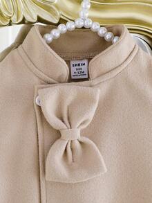 SHEIN Elladie kids 女婴优雅简约蝴蝶结外套和帽子套装，秋冬款